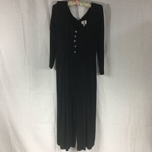 Expo size 4 black jumpsuit pantsuit crystal buttons zippered back long s…
